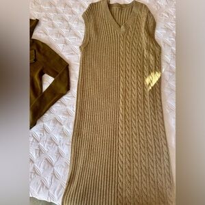 2-piece knit sweater dress set in a beautiful olive-khaki tone